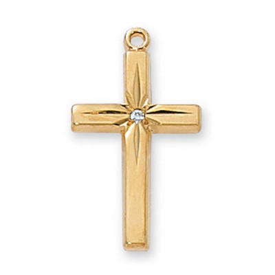 Gold Plated Sterling Cubic Zirconia Cross 18 inch Necklace Chain - 735365483266 - J7004