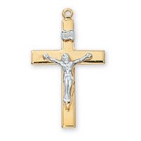 Gold Plated Silver Crucifix 18 Inch Necklace Chain/Deluxe Gift Box