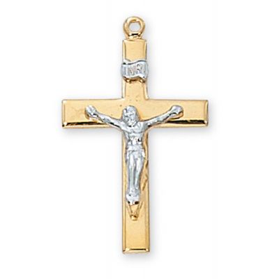 Gold Plated Silver Crucifix 18 Inch Necklace Chain/Deluxe Gift Box - 735365183395 - J7018