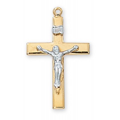Gold Plated Silver Crucifix 18 Inch Necklace Chain/Deluxe Gift Box - 735365183395 - J7018