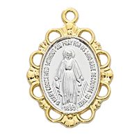 Gold Over Sterling Silver Miraculous Medal, Two Tone/chain