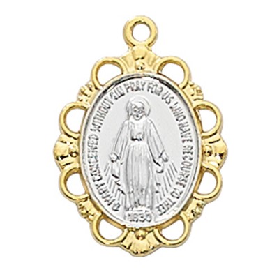 Gold Over Sterling Silver Miraculous Medal, Two Tone/chain - 735365503926 - J760