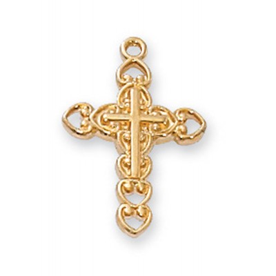 Gold Over Sterling 5/8 inch Cross w/Necklace Chain - 735365182633 - J8002