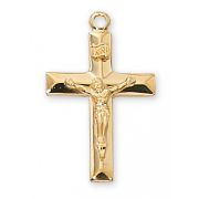 Gold Plated Sterling Silver 1-4/16 inch Crucifix 18 inch Necklace