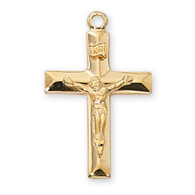 Gold Plated Sterling Silver 1-4/16 inch Crucifix 18 inch Necklace - 735365183432 - J8010