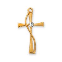 Gold Plated Sterling Silver Cross w/Stone 18 inch Necklace Chain