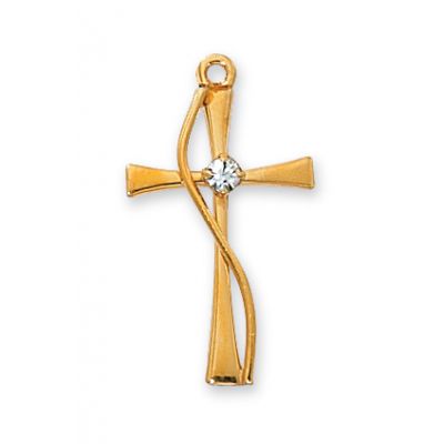 Gold Plated Sterling Silver Cross w/Stone 18 inch Necklace Chain - 735365588923 - J8012