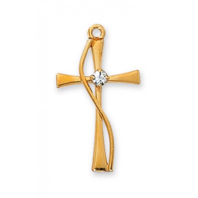 Gold Plated Sterling Silver Cross w/Stone 18 inch Necklace Chain - 735365588923 - J8012