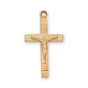 Gold Plated Silver 1-3/16 inch Crucifix 18 inch Necklace Chain