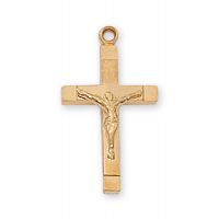 Gold Plated Silver 1-3/16 inch Crucifix 18 inch Necklace Chain