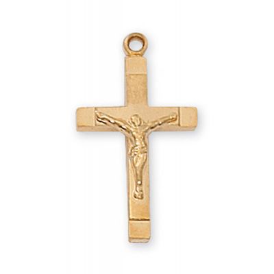 Gold Plated Silver 1-3/16 inch Crucifix 18 inch Necklace Chain - 735365183333 - J8015