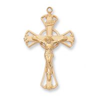 Gold Plated Sterling Silver 1-3/16 inch Crucifix 18 inch Necklace