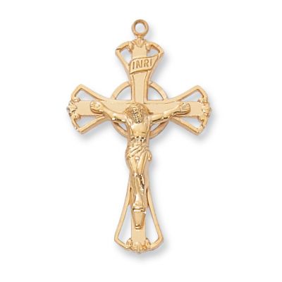 Gold Plated Sterling Silver 1-3/16 inch Crucifix 18 inch Necklace - 735365183524 - J8030