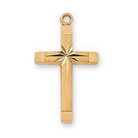 Gold Plated Silver English Cross 18 inch Chain Necklace