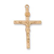 Gold Plated Silver 1-6/16 inch Crucifix 24 inch Necklace Chain