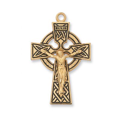 Gold Plated Sterling Silver Celtic Crucifix 24 inch Necklace Chain - 735365450398 - J9030