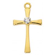 Gold Over Sterling Silver Cross Medal W/ Crystal 18" Chain & Box