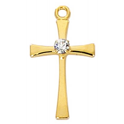 Gold Over Sterling Silver Cross Medal W/ Crystal 18" Chain & Box - 735365529377 - J9208