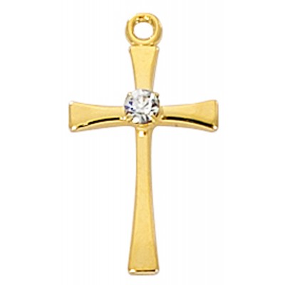 Gold Over Sterling Silver Cross Medal W/ Crystal 18" Chain & Box - 735365529377 - J9208