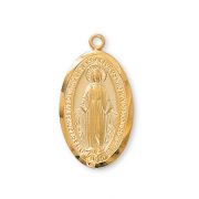 Gold Plated Sterling Silver 1 inch Miraculous Medal 18 inch Chain