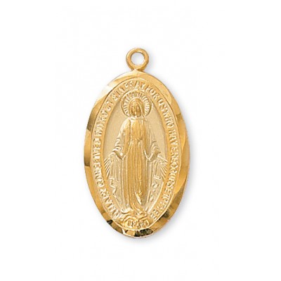 Gold Plated Sterling Silver 1 inch Miraculous Medal 18 inch Chain - 735365433858 - JMG1S