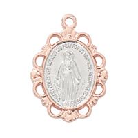 Sterling Silver /Rose Miraculous Medal/18" Chain Necklace