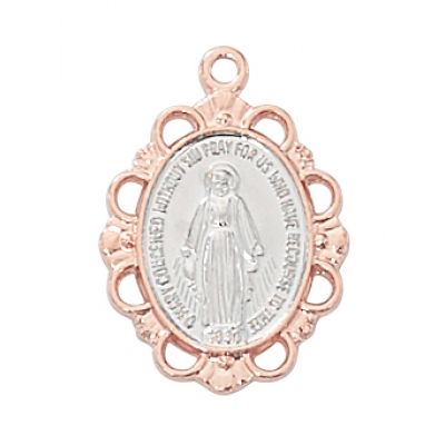 Sterling Silver /Rose Miraculous Medal/18" Chain Necklace - 735365520831 - JR781
