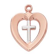 Rose Gold Sterling Silver Two Tone Heart Cross Pendant