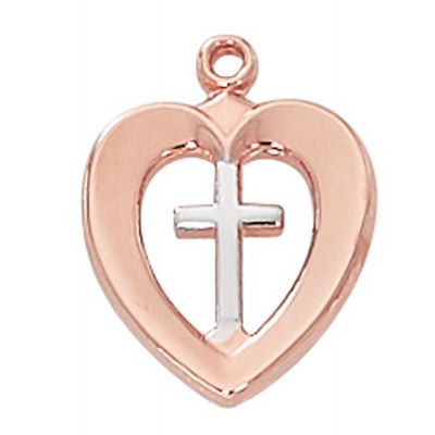 Rose Gold Sterling Silver Two Tone Heart Cross Pendant - 735365526949 - JR788