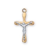 Gold Plated Sterling Silver 2-Tone Crucifix 16 inch Necklace