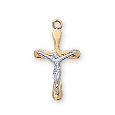 Gold Plated Sterling Silver 2-Tone Crucifix 16 inch Necklace - 735365211265 - JT8054