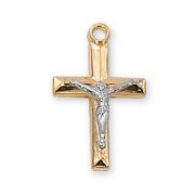 Gold Plated Sterling Silver 2-Tone Crucifix 18 inch Necklace