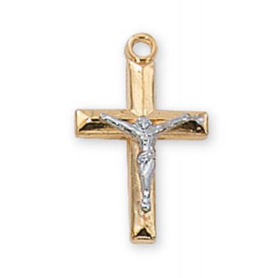Gold Plated Sterling Silver 2-Tone Crucifix 18 inch Necklace - 735365545575 - JT9088