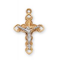 Gold Plated Silver 2-Tone 11/16 inc Crucifix 16 inch Necklace Chain