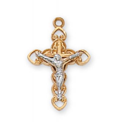 Gold Plated Silver 2-Tone 11/16 inc Crucifix 16 inch Necklace Chain - 735365595723 - JT9112