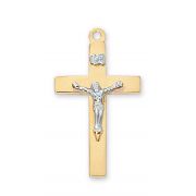 Gold Plated Sterling Silver 2-Tone Crucifix 20 inch Necklace Chain