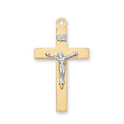 Gold Plated Sterling Silver 2-Tone Crucifix 20 inch Necklace Chain - 735365595709 - JT9116
