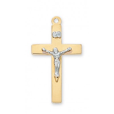 Gold Plated Sterling Silver 2-Tone Crucifix 20 inch Necklace Chain - 735365595709 - JT9116