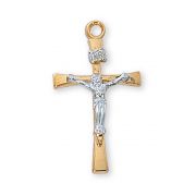 Gold Plated Silver 2-Tone 14/16 inch Crucifix 18 inch Necklace