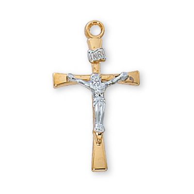 Gold Plated Silver 2-Tone 14/16 inch Crucifix 18 inch Necklace - 735365595747 - JT9119