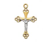 Gold Plated Silver 2-Tone 13/16 inch Crucifix 18in Necklace Chain