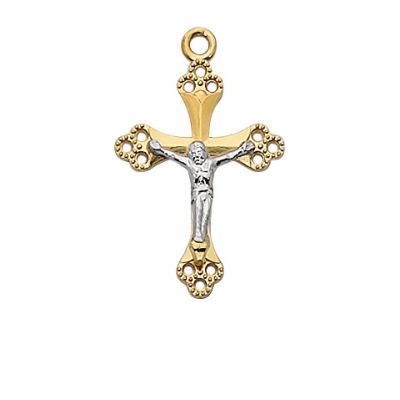Gold Plated Silver 2-Tone 13/16 inch Crucifix 18in Necklace Chain - 735365277896 - JT9155