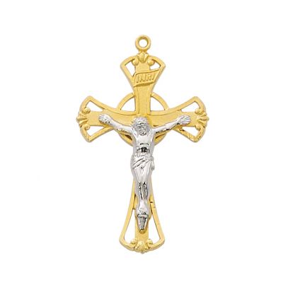 Gold Over Sterling Silver Tutone Crucifix 18in. Chain - 735365500444 - JT9186