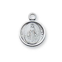 Sterling Silver 7/16 inch Miraculous Medal 16 inch Necklace Chain