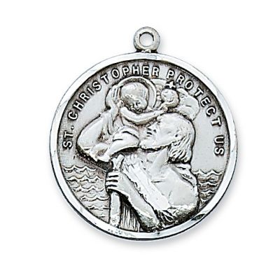 Sterling Silver 1-1/8in Saint Christopher 24 inch Necklace Chain - 735365233700 - L109