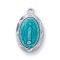 Sterling Silver Blue Miraculous Medal 16 inch Necklace Chain