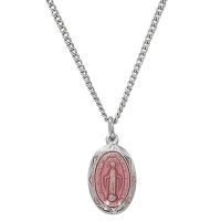 Sterling Silver Pink Miraculous Medal 13 inch Baby Necklace Chain
