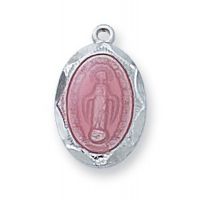Sterling Silver Pink Miraculous Medal 16 inch Necklace Chain