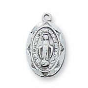 Sterling Silver 9/16 inch Miraculous Medal 16 inch Necklace Chain