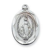 Sterling Silver 3/4 inch Miraculous Medal 18 inch Necklace & Box
